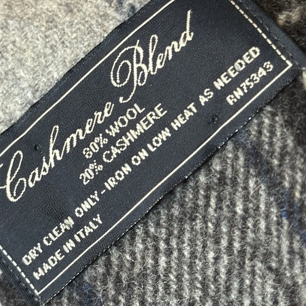 Italian Cashmere blend Plaid Black/Gray /blue Men's Scarf w fringe EUC‎ Classic